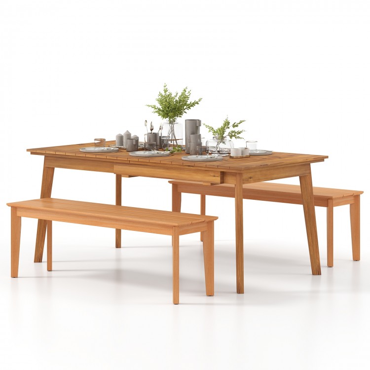 Teak wood outdoor bench with a solid construction, 880 lbs capacity, ideal for patio or garden seating.