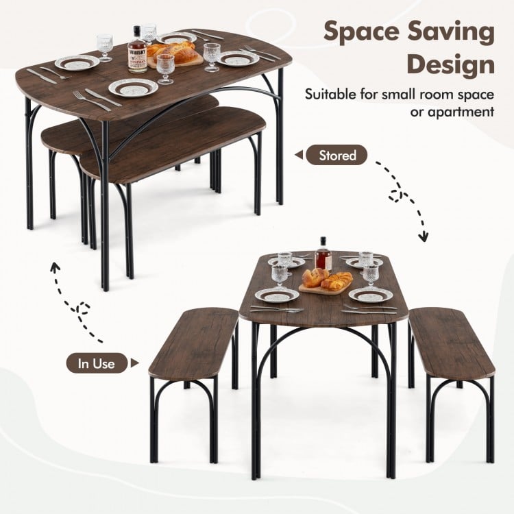 3-piece dining table set featuring a brown MDF tabletop and metal frame, ideal for small spaces and apartments.
