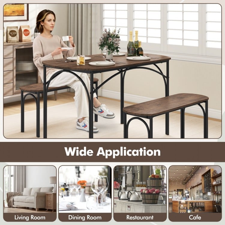 3-piece dining table set with brown MDF top and black metal frame, ideal for small spaces and family dining.