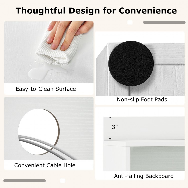 Non-slip foot pads and easy-to-clean surface of the Modern Computer Desk with Hutch for convenient use and maintenance.