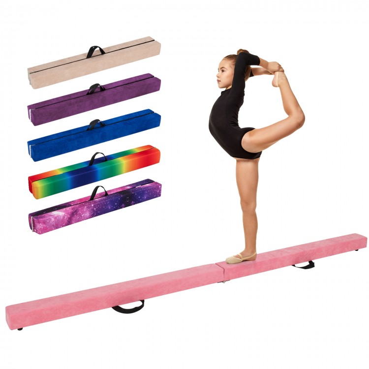 9 FT pink folding gymnastics balance beam with anti-slip base, designed for stability and training in gymnastics.