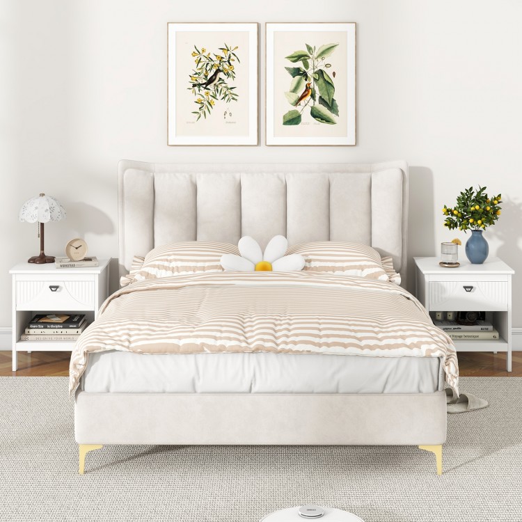 White 2-tier wood nightstand with drawer and open shelf, featuring modern design and anti-toppling device for stability.