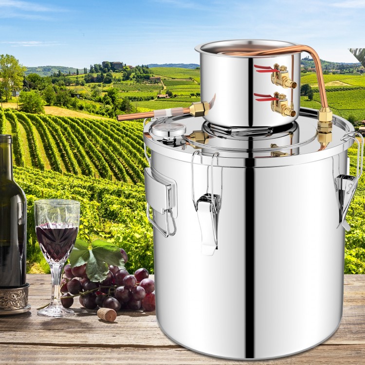 5-gallon stainless steel water juicer maker with copper components, ideal for brewing wine and distilled water.