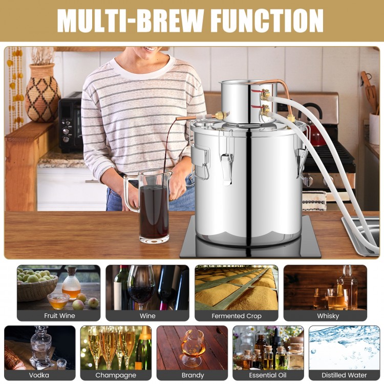 5-gallon stainless steel water juicer maker with cooling pot, ideal for brewing wine, whisky, and distilled water.