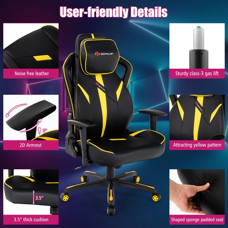 Close-up of the ergonomic gaming chair's shaped sponge padded seat and 3.5-inch thick cushion for enhanced comfort.