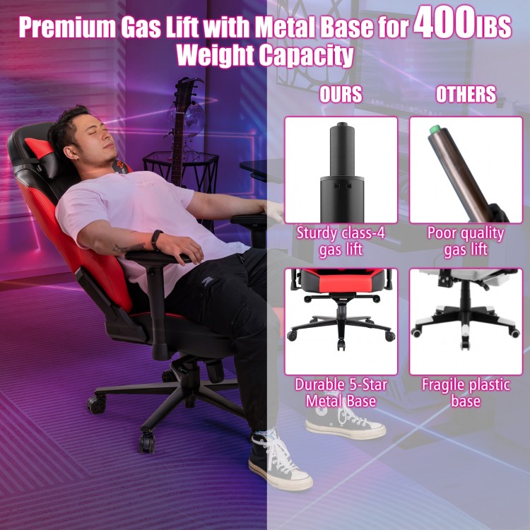 360° swivel red computer chair featuring ergonomic design, 4D adjustable armrests, and heavy-duty metal base for.