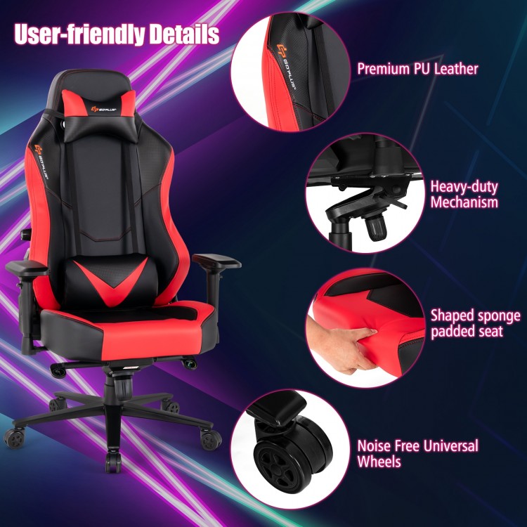 360° swivel computer chair in red with ergonomic design, 4D adjustable armrests, and shaped sponge padded seat for.