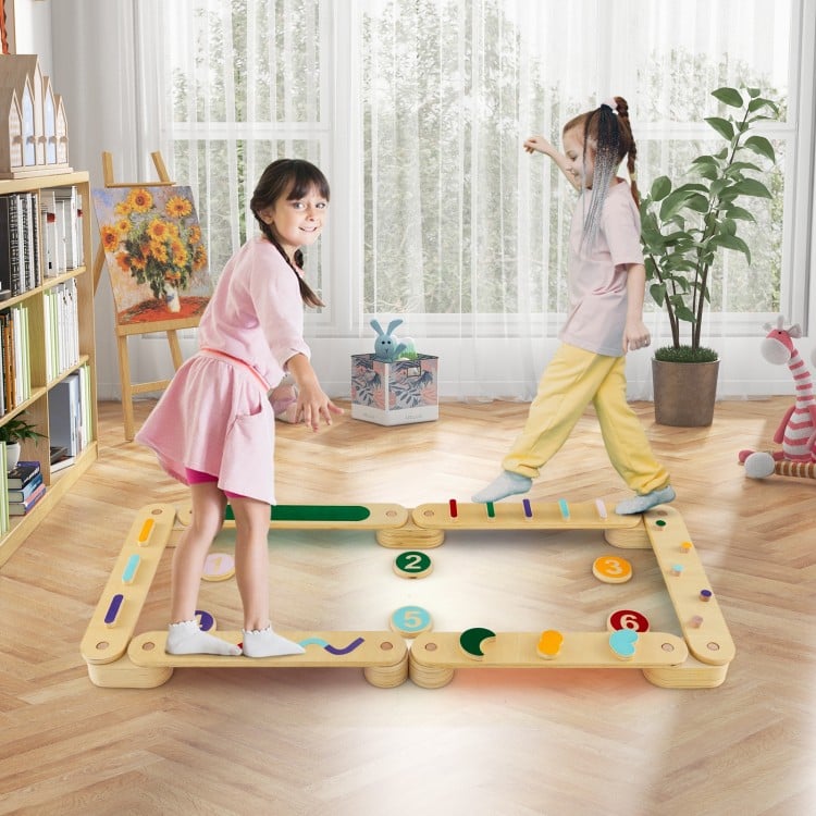 Montessori Balance Beam Set Wooden Balance Boards with Stepping Stones - Gallery View 1 of 10