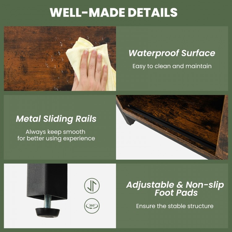 Close-up of the waterproof surface of the 32 Inch Farmhouse Sideboard Buffet Cabinet in rustic brown, easy to clean.