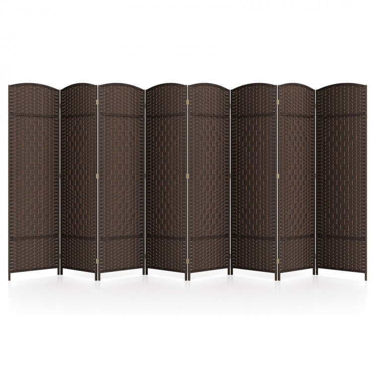 8-Panel Folding Room Divider with Hand-Woven Texture and Solid Wood Frame - Gallery View 1 of 10