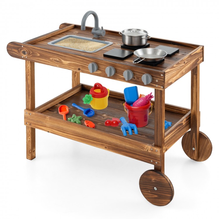 Outdoor Movable Mud Kitchen with 2 Rolling Wheels and 1 Push Handle - Gallery View 1 of 10