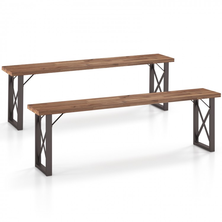 Outdoor Picnic Bench Set Solid Acacia Wood Patio Rectangular Benches - Gallery View 1 of 7