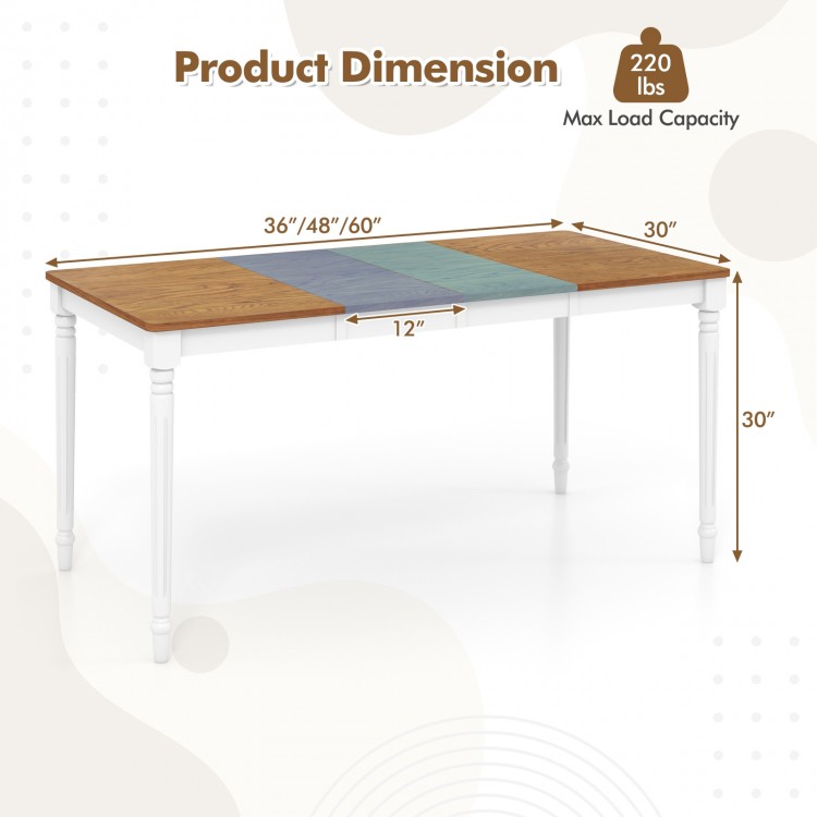 Extendable dining table with oak wood veneer, rubber wood legs, and adjustable lengths for 4-8 people, ideal for dining.