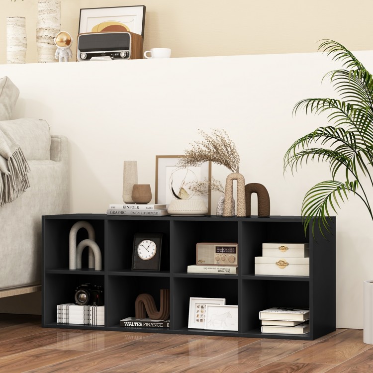 Black 8 cubbies shoe organizer with spacious top, perfect for storage in hallways or living rooms.