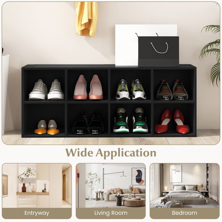 8-cubbies shoe organizer in black, featuring spacious top for seating and sturdy design, ideal for entryways and living.