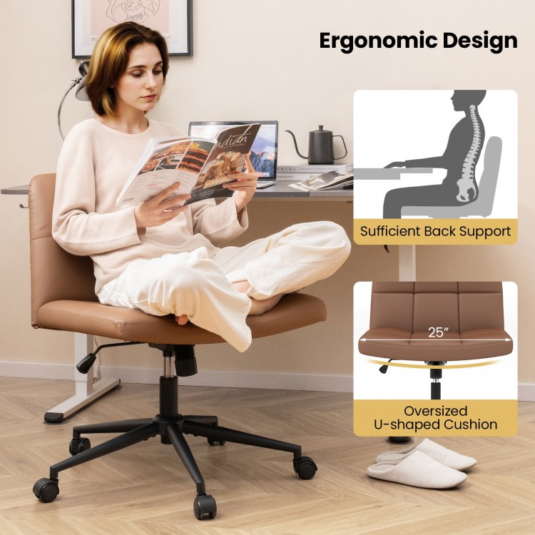 Armless height-adjustable desk chair with oversized U-shaped cushion and ergonomic design for home office use.
