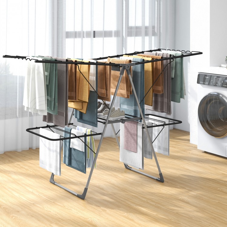 2-Tier Clothes Drying Rack with 33 Drying Rails and Height Adjustable Gullwings - Gallery View 1 of 10