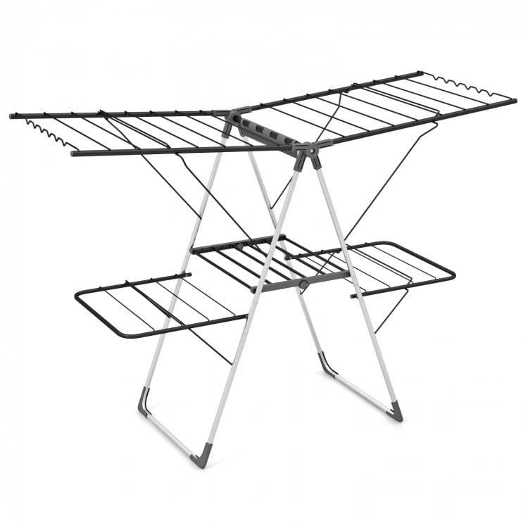 2-Tier clothes drying rack with adjustable height, 33 drying rails, and sturdy powder-coated metal frame for versatile.