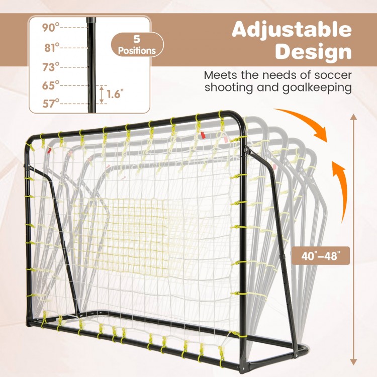 Adjustable 2-in-1 kids soccer rebounder and goal, height 40"-48", ideal for outdoor play and training.
