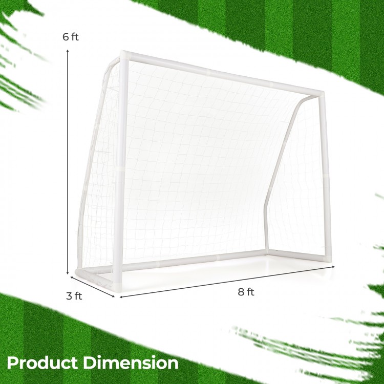 8 x 6 ft soccer goal made of weather-resistant UPVC pipes, includes ground stakes and soccer cones for stability and.