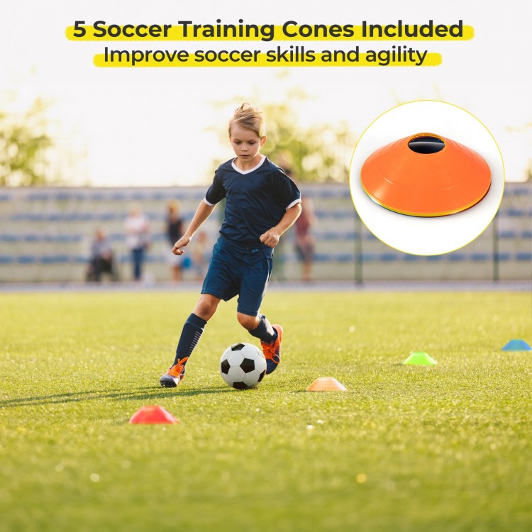 8 x 6 Ft soccer goal with ground stakes, featuring weather-resistant UPVC pipes and 5 included training cones for.