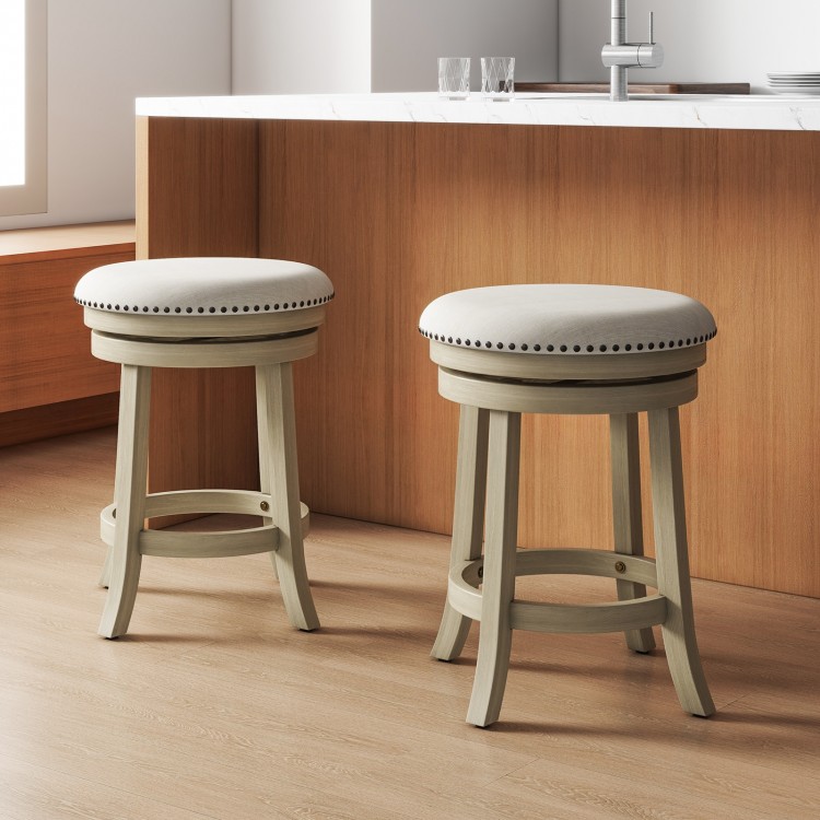 Set of 2 swivel bar stools with wooden frame and linen fabric, perfect for home bars and kitchens.