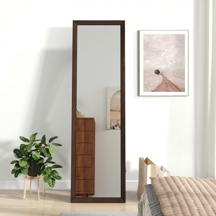 Full Length Mirror with Stand and Solid Wood Frame - Costway