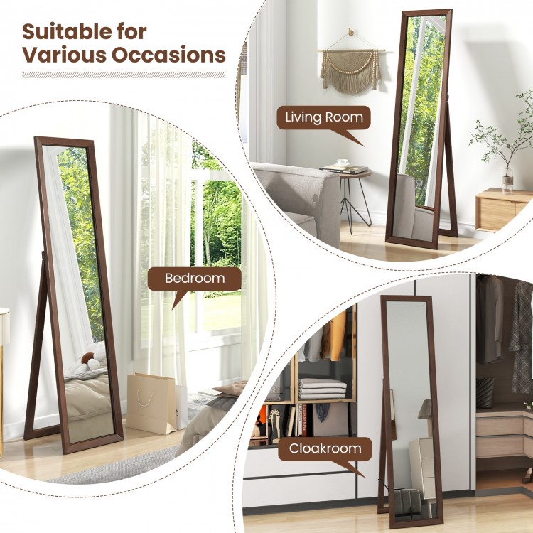 Full-length mirror with solid pine wood frame, freestanding design, ideal for living room, bedroom, and cloakroom use.