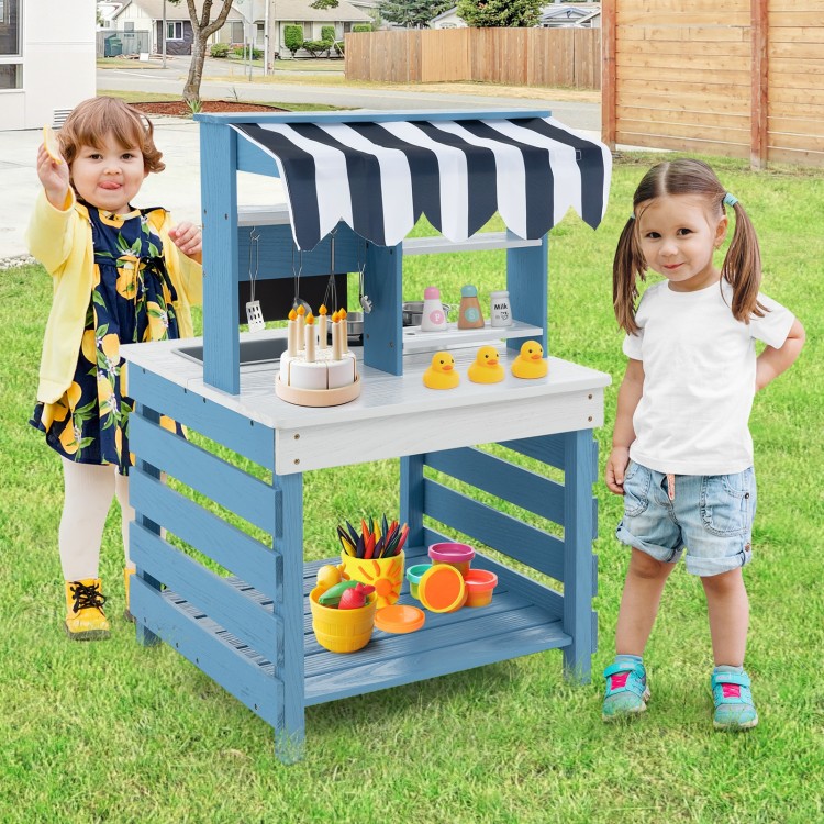 Double-sided Wooden Play Kitchen and Grocery Stand with Stoves for Kids 3+ Years Old - Gallery View 1 of 10