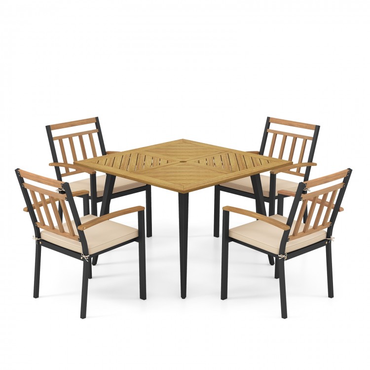 5 Pieces Patio Dining Set with Cushions and 1.9 inches Umbrella Hole - Gallery View 1 of 6