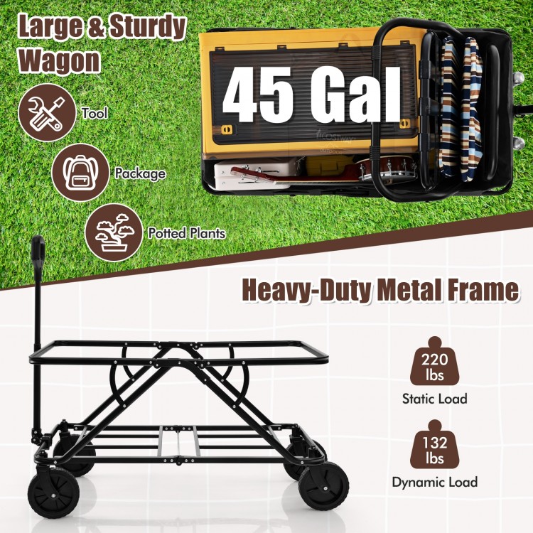 Collapsible folding wagon cart in gray with a heavy-duty metal frame, 45-gallon capacity, and adjustable handlebar for.