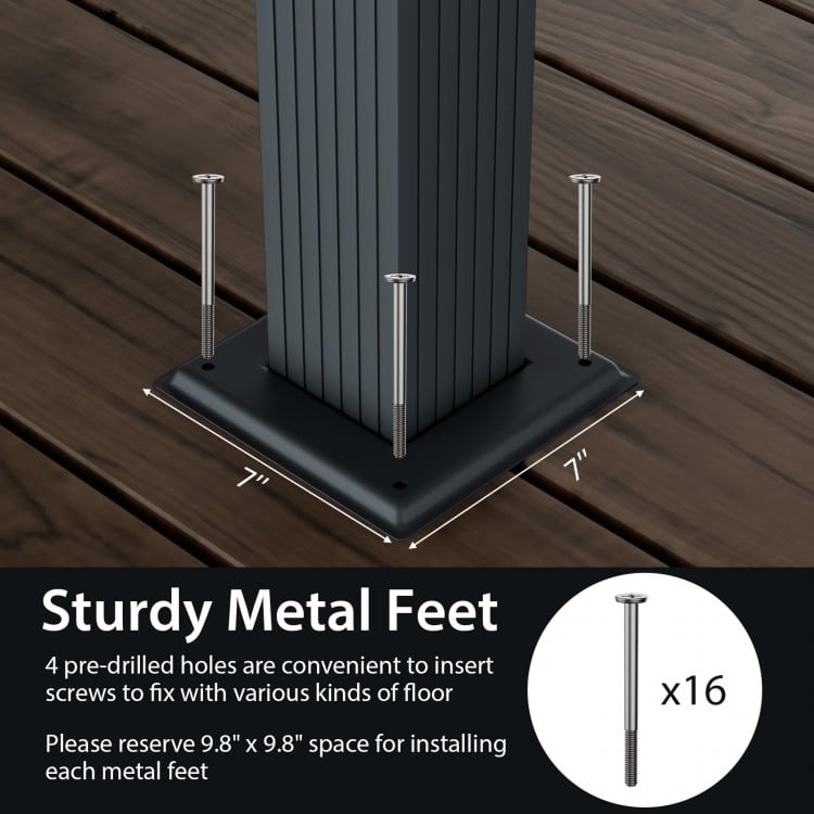 Sturdy metal feet with pre-drilled holes for the 10 x 12 feet outdoor aluminum pergola canopy, ensuring stability.