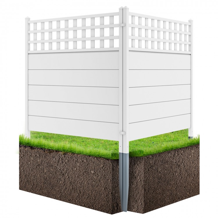 Detail shot of metal ground stakes for 45 x 45.5 inch white air conditioner fence panels, ensuring reliable outdoor.