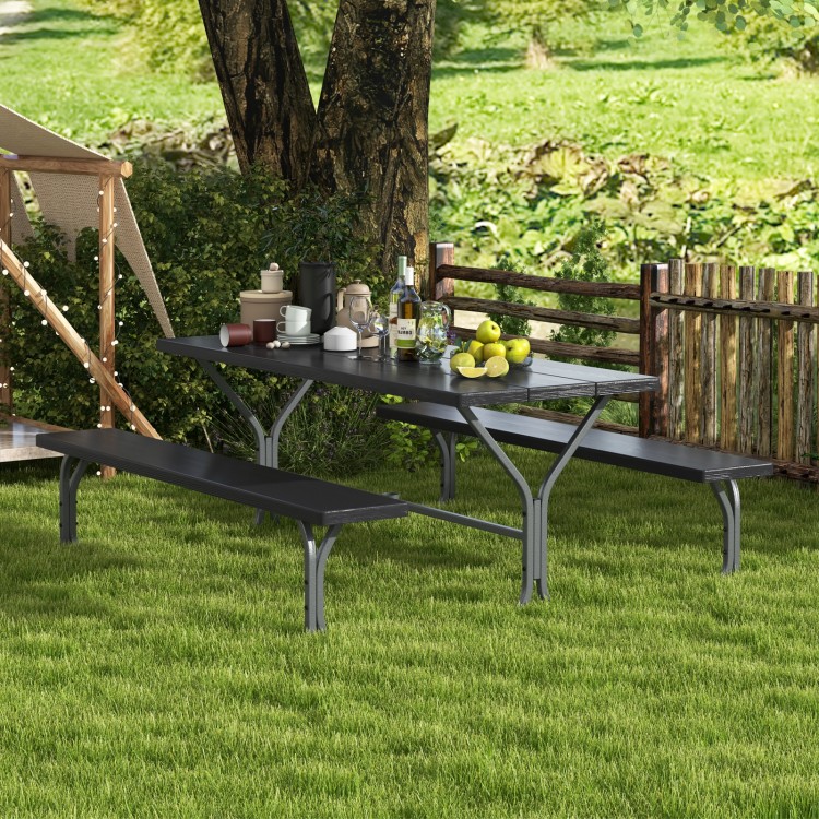 6-foot picnic table bench set in black with HDPE tabletop, ideal for outdoor gatherings and easy maintenance.