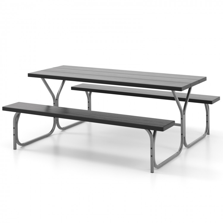 6 feet picnic table bench set with HDPE tabletop and powder-coated metal frame, ideal for outdoor gatherings.
