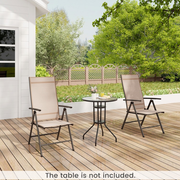 Folding patio dining chairs with 7-level adjustable backrest, designed for comfort and easy storage, perfect for.