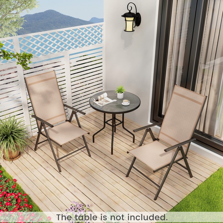 Folding patio chair with 7-level adjustable backrest in coffee color, perfect for garden or poolside relaxation.