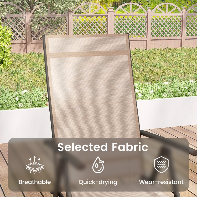 Patio folding dining chair with a breathable, quick-drying fabric and 7-level adjustable high backrest for outdoor.