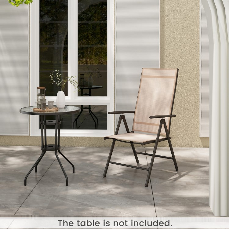 Folding patio dining chair with 7-level adjustable backrest, breathable fabric, perfect for garden or poolside use.