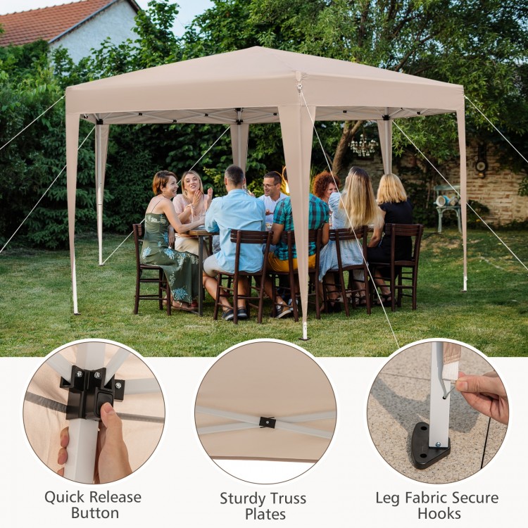Hexagonal pop-up canopy tent in khaki, 13 x 11.5 ft, suitable for 6-8 people, ideal for outdoor events and gatherings.