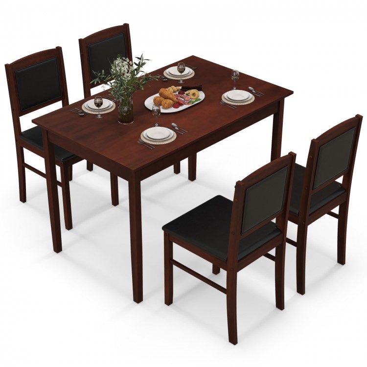 Dining chairs with padded seats and PVC covering, designed for comfort in a 5-piece brown dining set for small spaces.