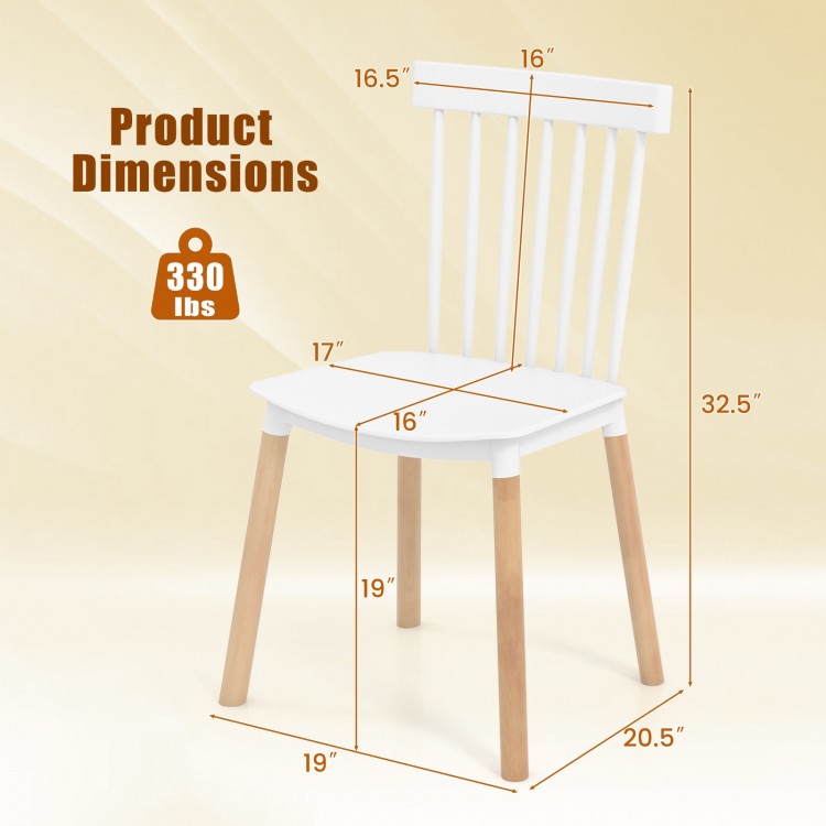 Windsor dining chair with spindle back, white finish, and beech wood legs, ideal for kitchen or dining room use.