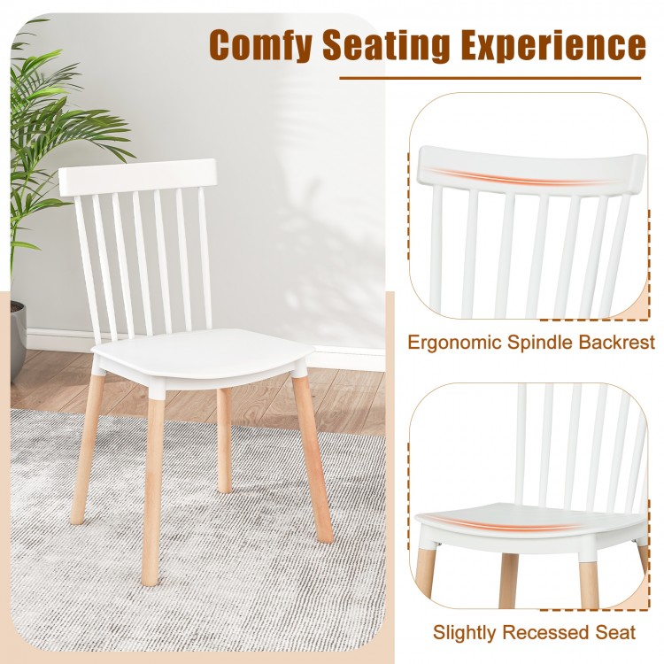 Windsor dining chair with spindle backrest and curved seat, made of sturdy beech wood, perfect for kitchen or dining.