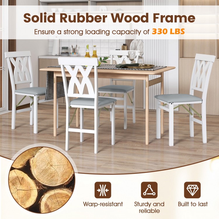 White folding wooden dining chair set of 2 with faux leather upholstery, sturdy rubber wood frame, ideal for small.