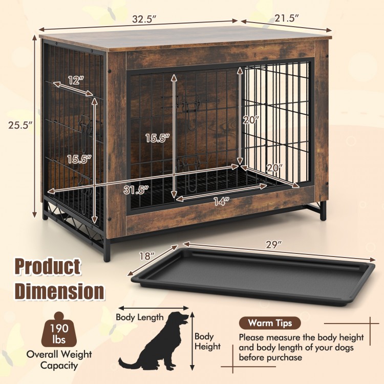 Dog crate furniture with double lockable doors, removable tray, and durable metal frame for versatile use as an end.