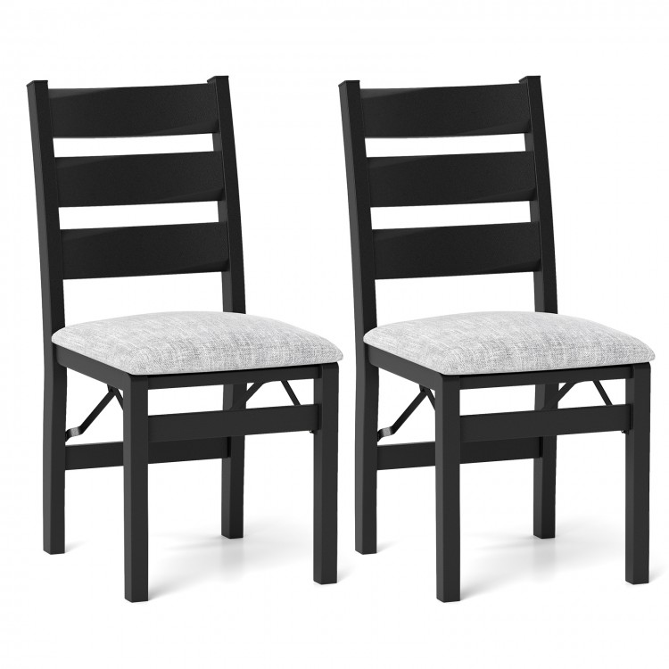 Set of 2 black modern upholstered folding chairs with comfy backrest and cushioned seat, ideal for dining and.