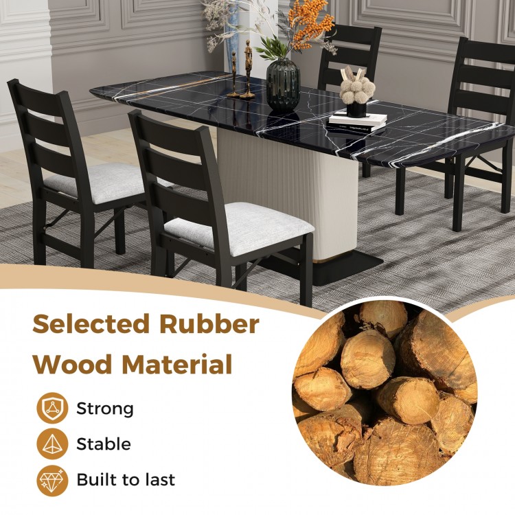 Set of 2 black folding chairs with ergonomic backrest, made of solid rubber wood, ideal for dining and gatherings.