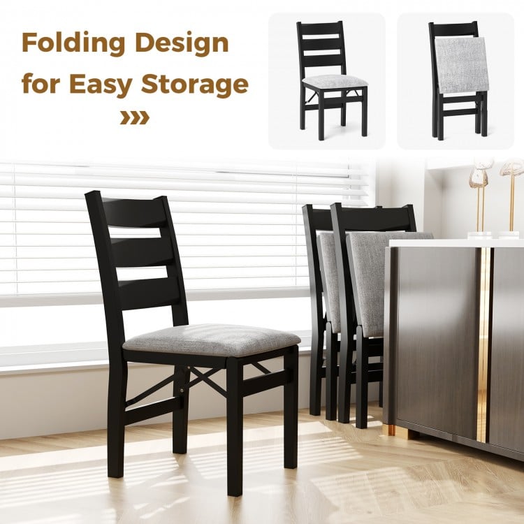 Black modern upholstered folding chair set of 2 with comfy backrest, perfect for dining rooms and easy storage.
