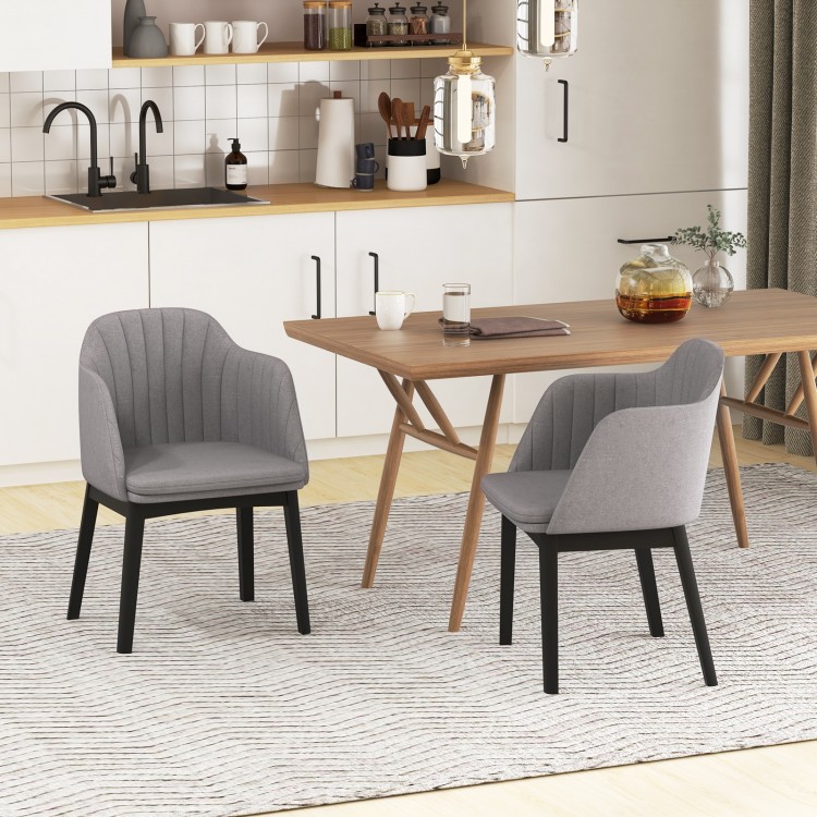 Curved backrest grey upholstered dining chairs set of 2 with rubber wood frame, perfect for dining or relaxing.