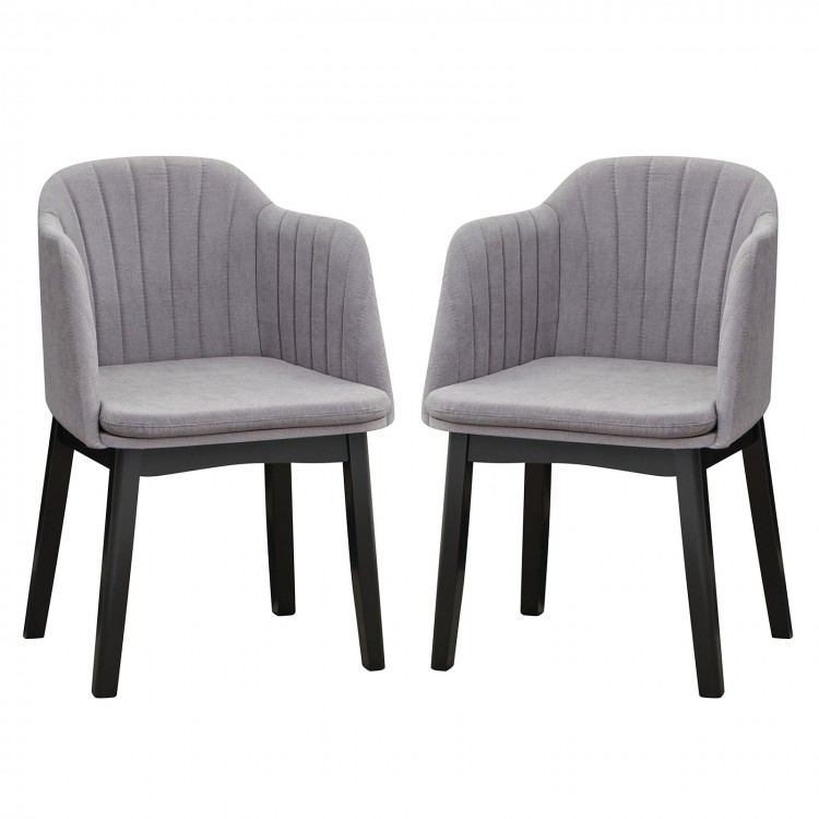 Set of 2 modern dining chairs with curved backrests in grey velvet upholstery, perfect for dining or relaxing.